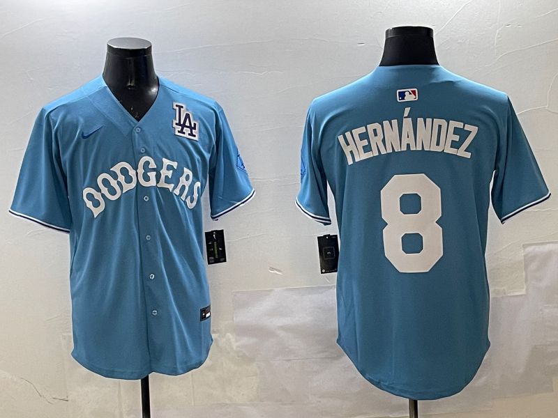 Men Los Angeles Dodgers 8 Hernandez Light Blue Throwback Game 2025 Nike MLB Jersey style 6